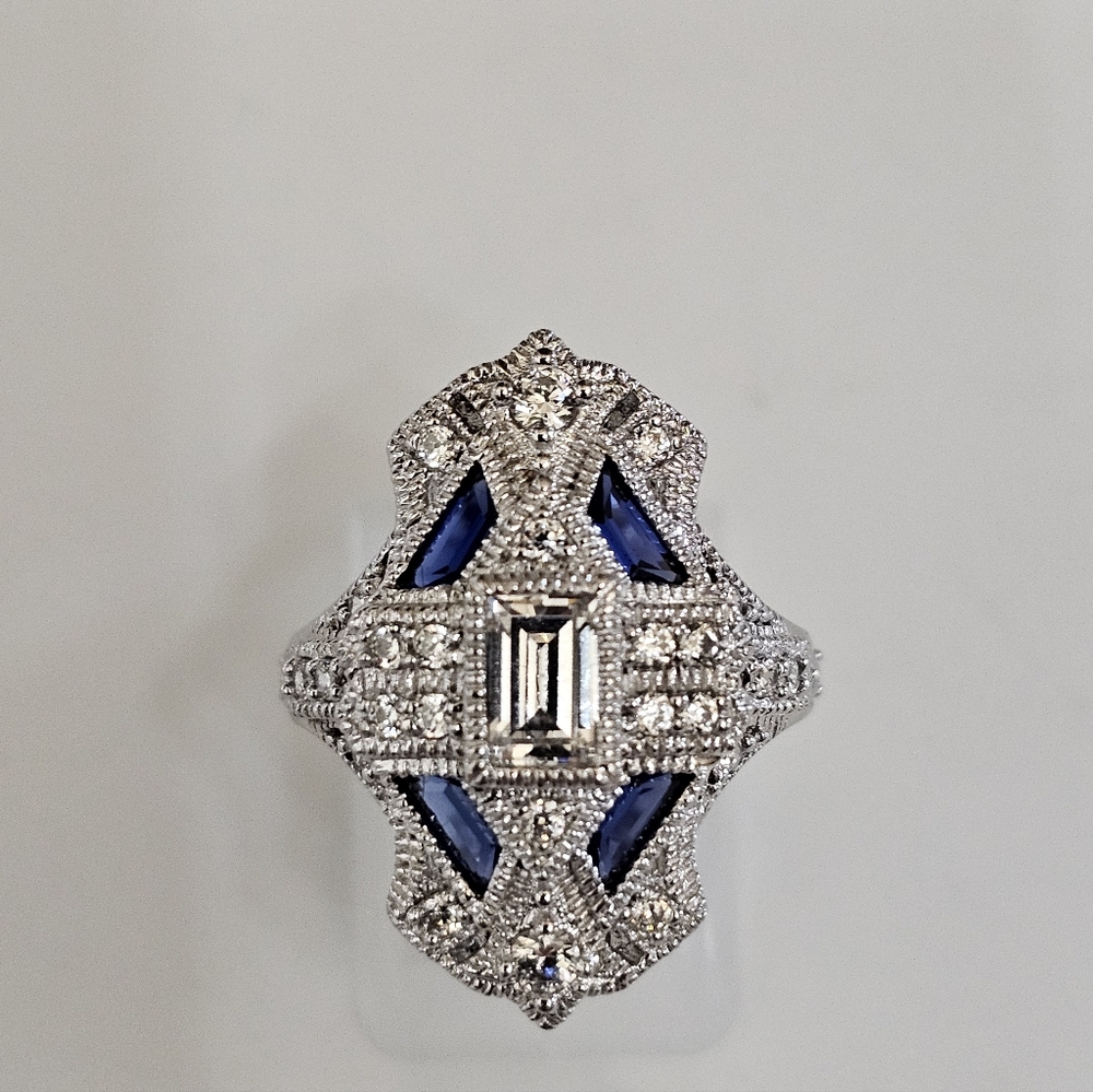 Beautiful Blue Sapphire & White Diamond Simulant Sterling Silver Ring Sz 6! - Picture 12 of 12